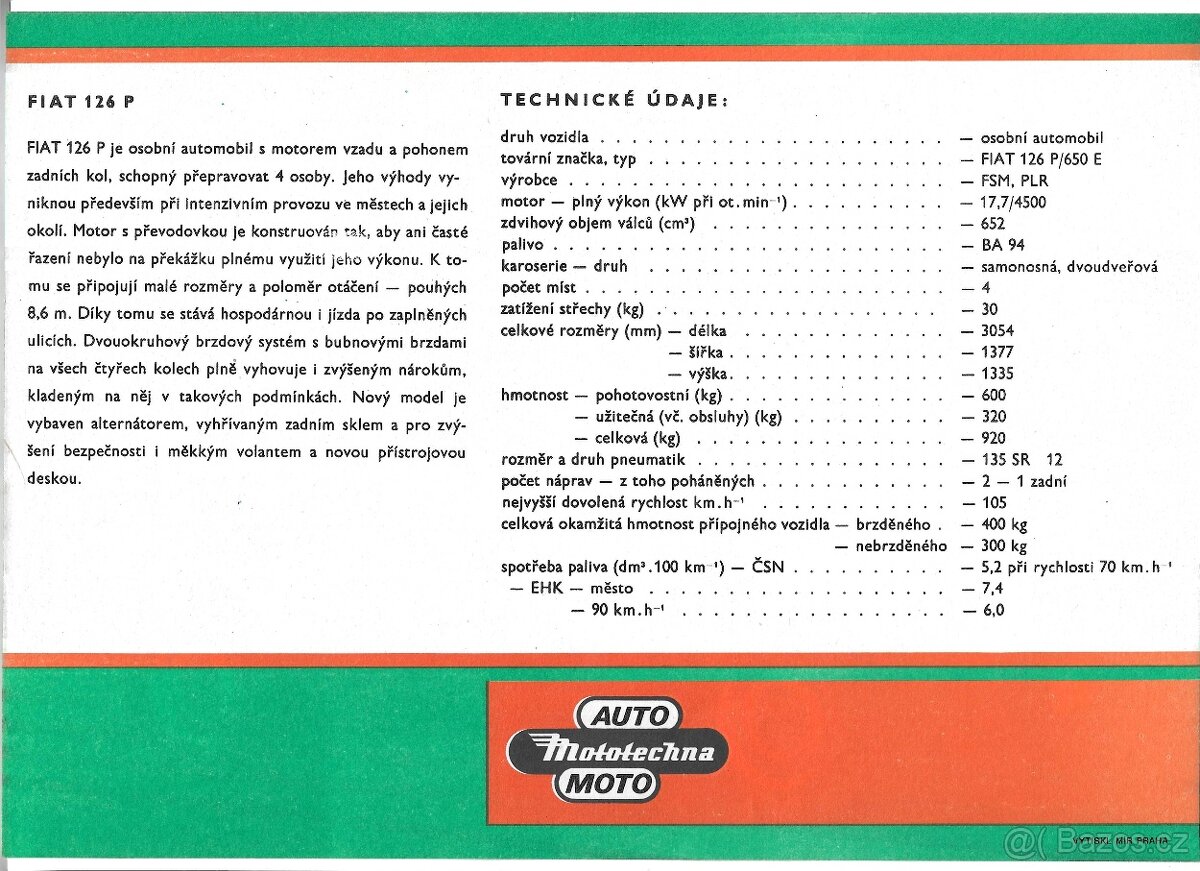 Prospekt Polski Fiat 126 P, Mototechna 1987 - 2