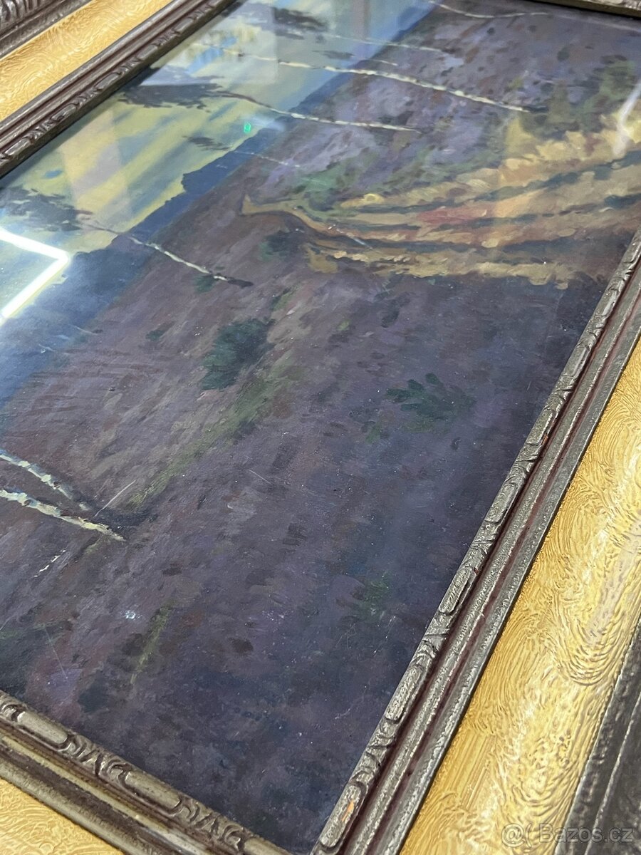 Starší olejomalba – krajina s cestou a břízami | olej na plá - 2