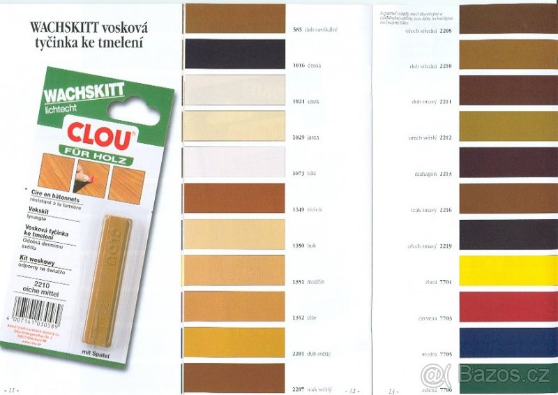 Voskový tmel CLOU Wachskitt, blistr, různé odstíny 15ks. - 2