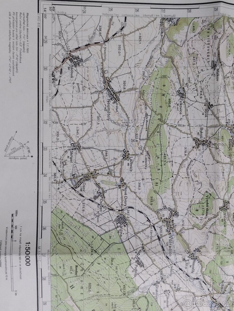 Prodám vojenskou mapu z roku 1956 - 2