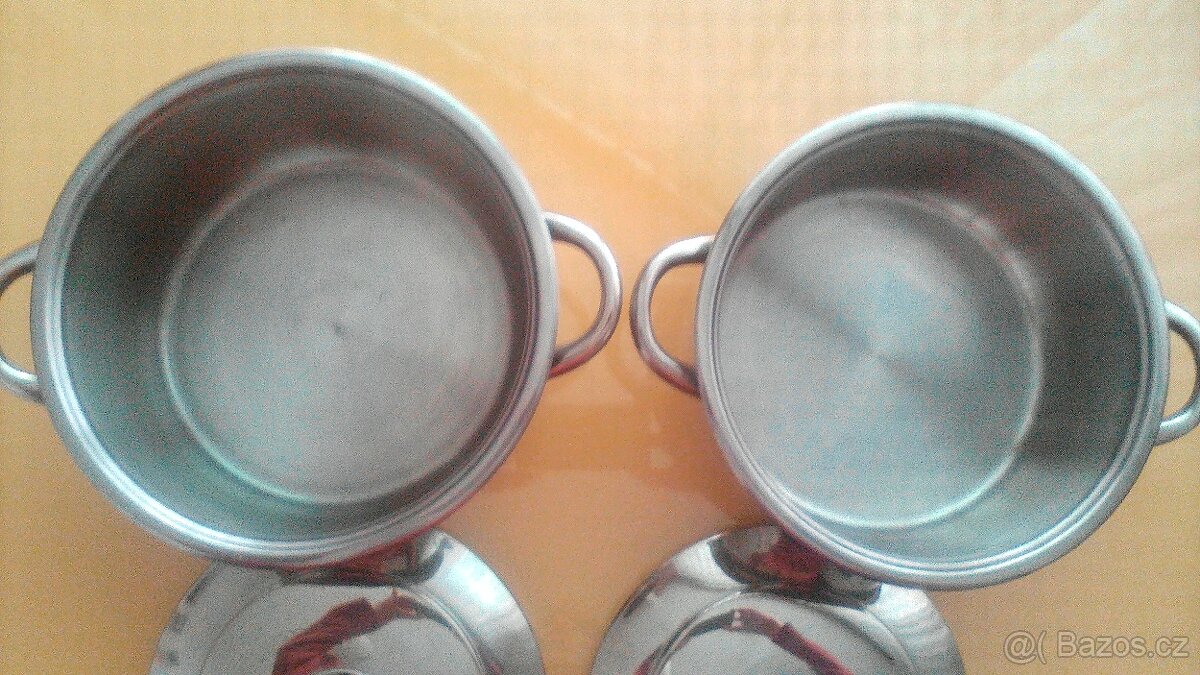 Retro nádobí - hrnec + poklice z nerezu - 2