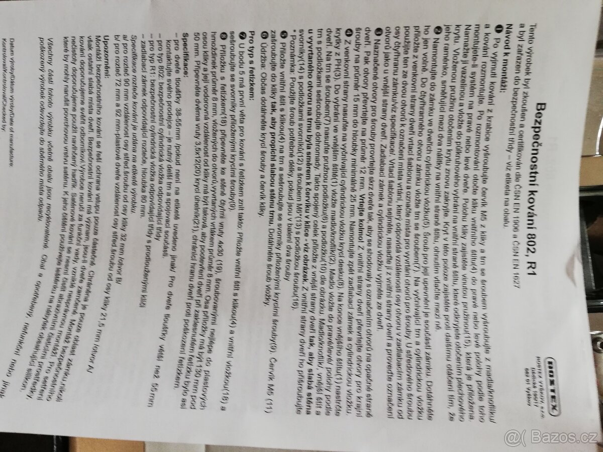 Prodám bezpečnostní kování ROSTEX do dveří. - 2