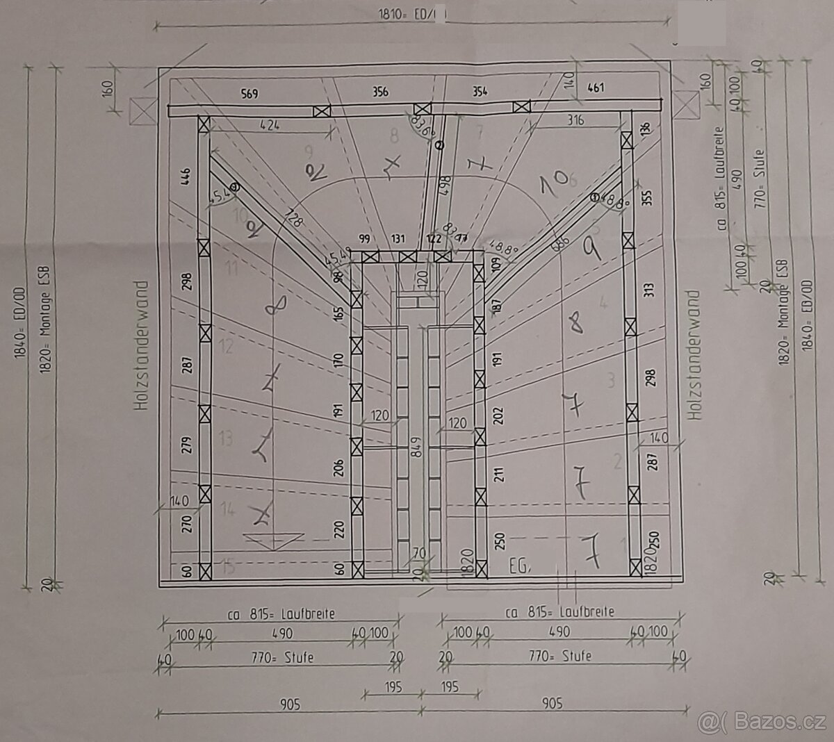 Schody ocelové levé, tvar U, výška 268 cm - 2