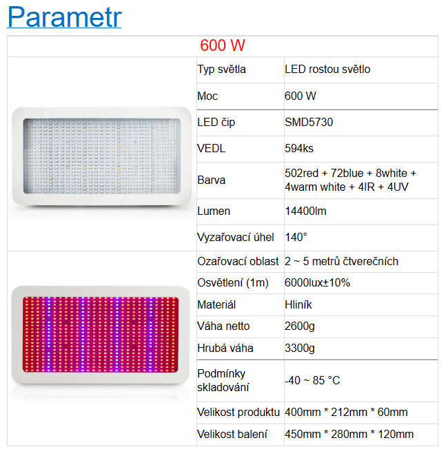 600W LED Grow Light Full Spectrum Red + Blue + White + UV - 2