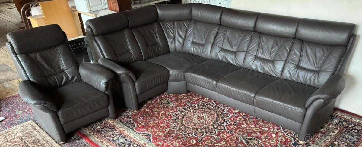 Rohová kožená sedačka s křeslem,5444 - 2