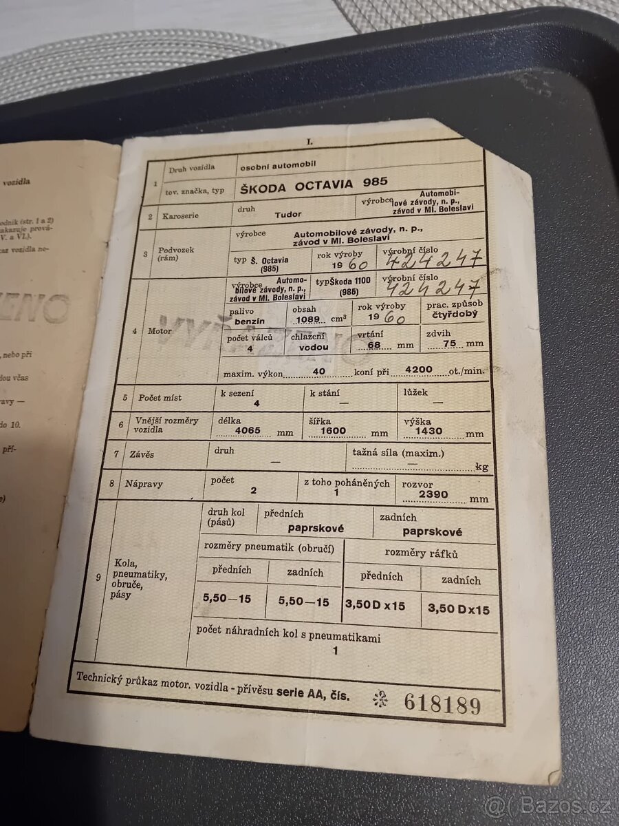 Technický průkaz Škoda Octavia 985 Tudor - 2