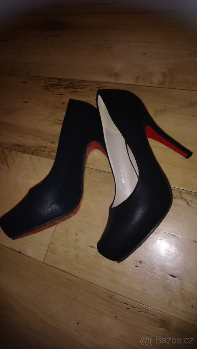 ČERNÉ SPOLEČENSKÉ BOTY LODIČKY S ČERVENOU PODRÁŽKOU - 2