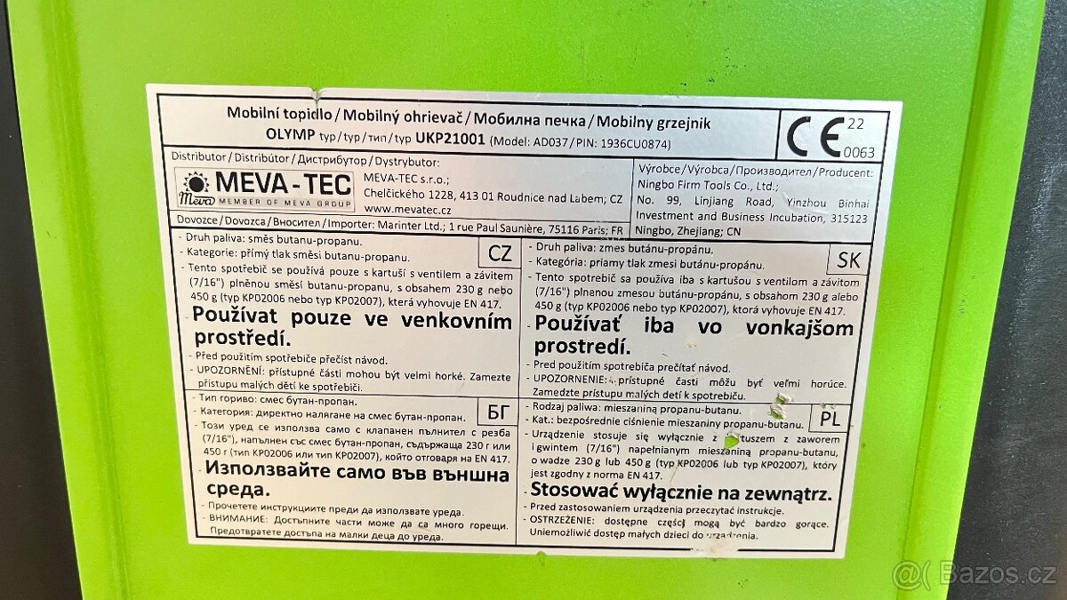 Mobilní plynové topidlo MEVA-TEC OLYMP UKP21001 - 2
