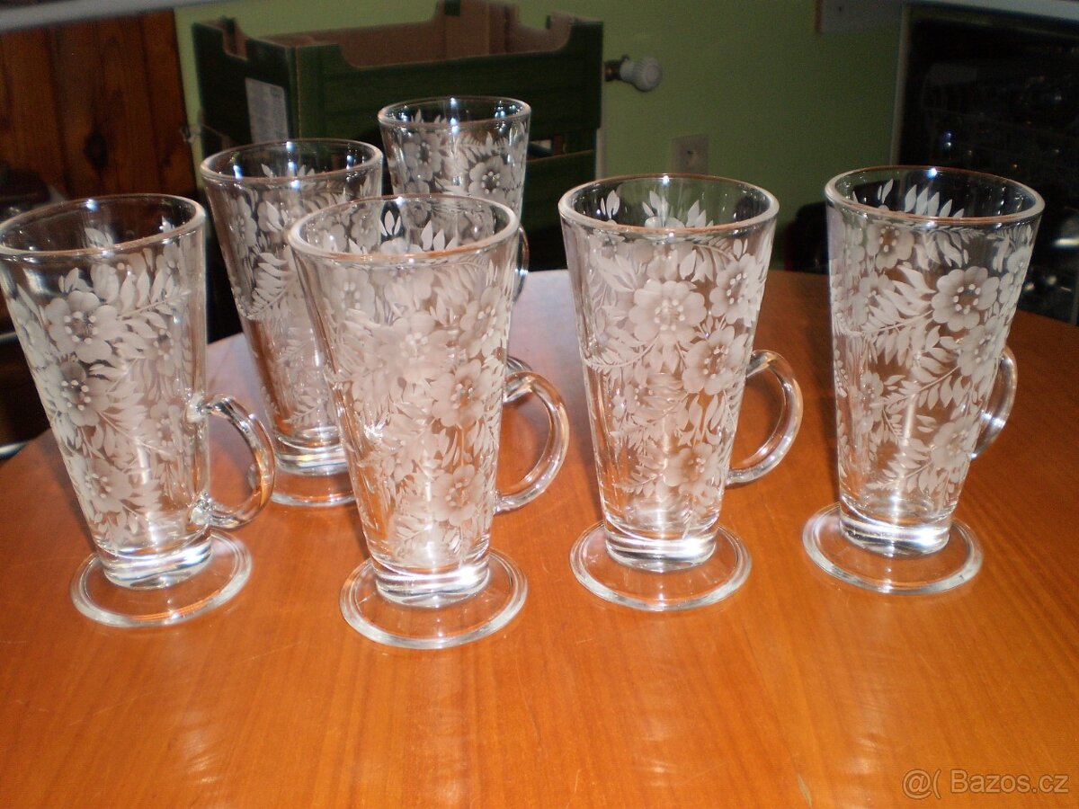 skleničky na kávu - grog - broušené - 6 ks ++nové++ - 2