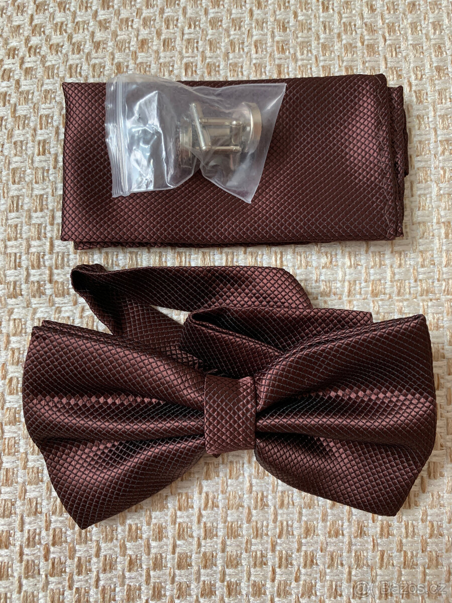 Pánský set motýlek+kapesníček, červený odstín - 2