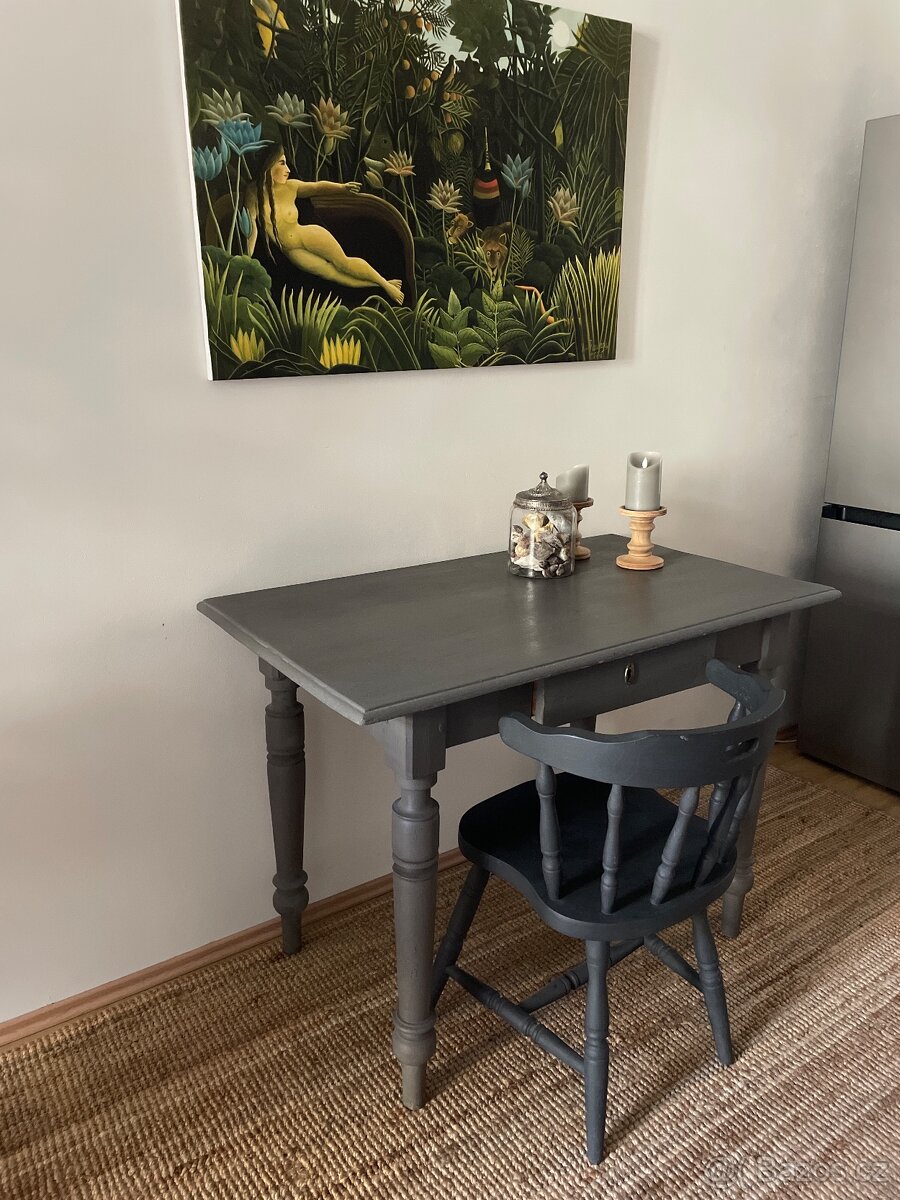 Stul starozitny psaci jidelni stul a ridle seda dreveny - 2