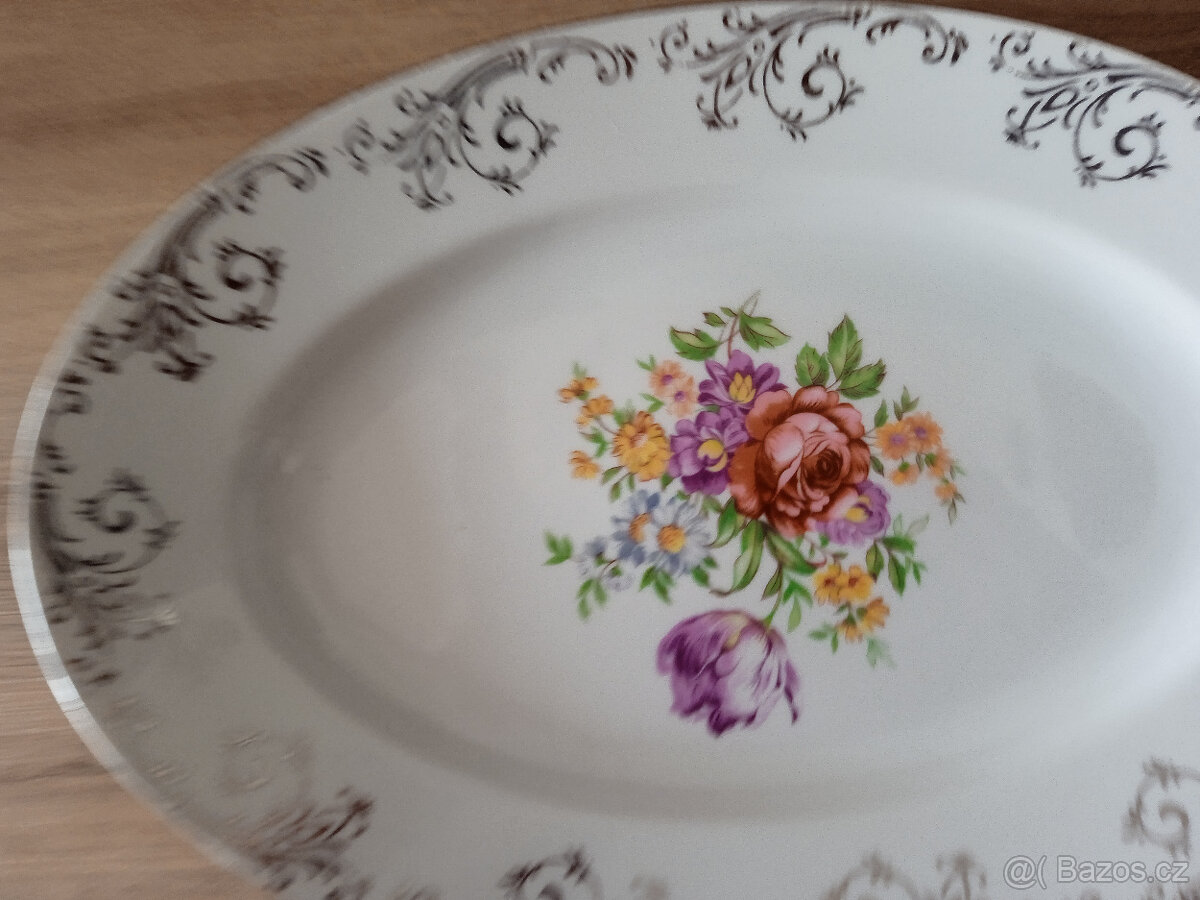 Retro porcelánový oválný talíř - 2