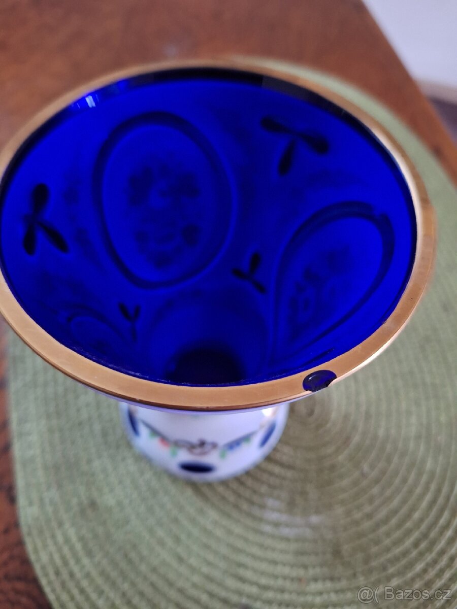 Vázička ,14 cm, přejímané opálové sklo, zlacená - 2