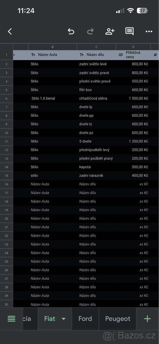 Náhradní díly na auto fiat Stilo 1.6 benzín - 2