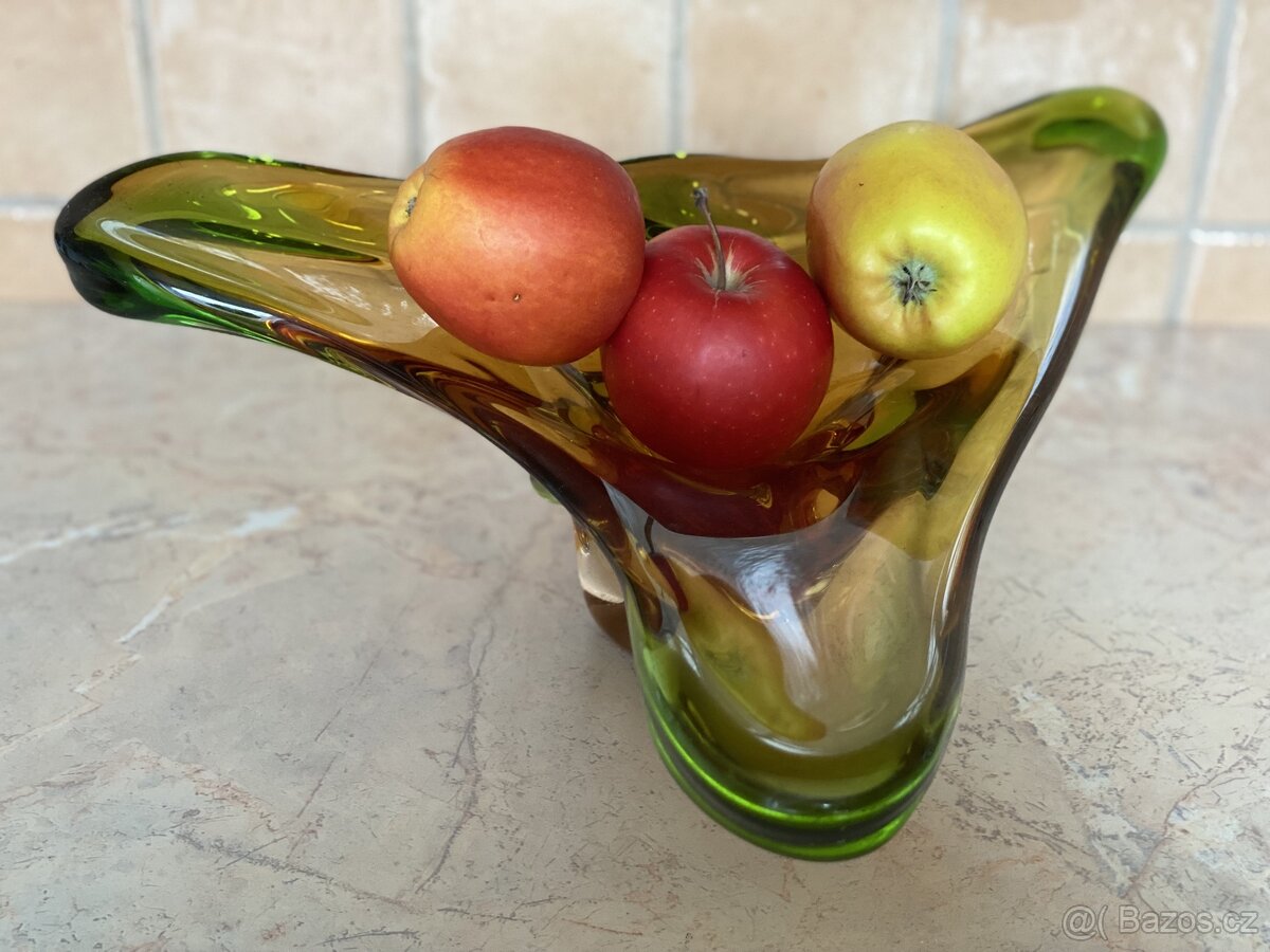 Hutní sklo váza a mísa - 2
