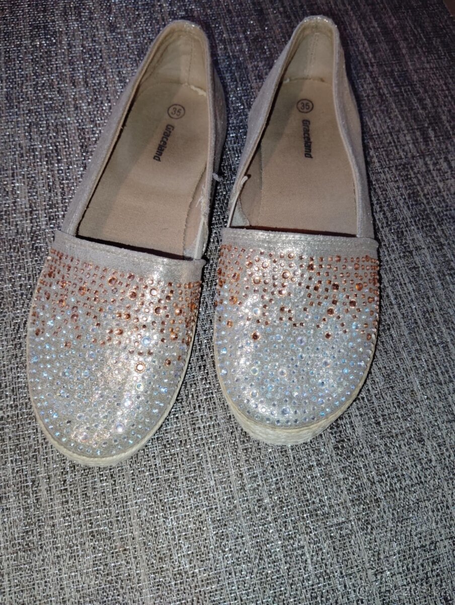 Zlaté boty s kamínky, espadrilky - 2