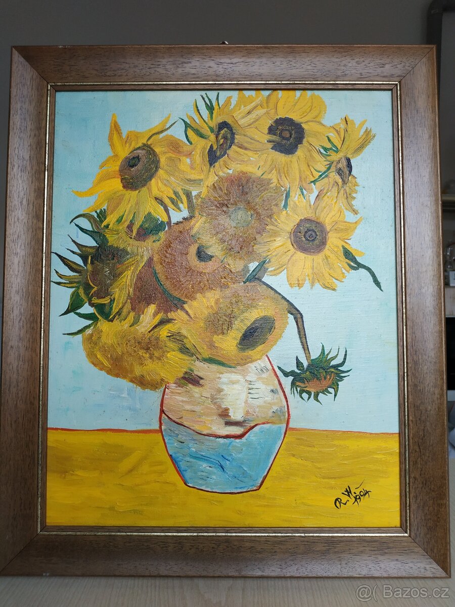 Obraz – Slunečnice ve váze, olejomalba na plátně - 2