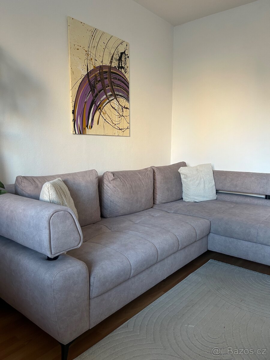 Rohová sedací souprava, světle šedá látka, pravý roh - 2