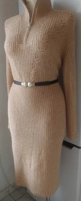 Teplé béžové svetrové šaty - 2
