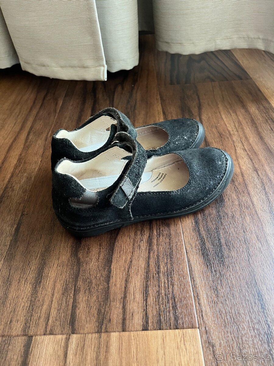 D ětské dívčí kožené černé baleríny balerínky D.D.Step - 2