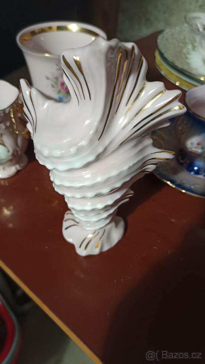 Vázička - růžový porcelán 14 karátové zlato - 2
