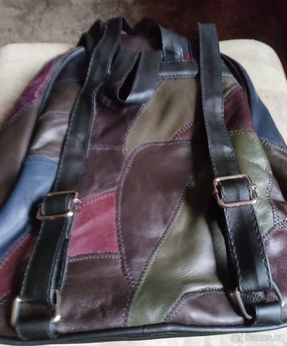 Kožený patchwork nový batoh + peněženka - 2