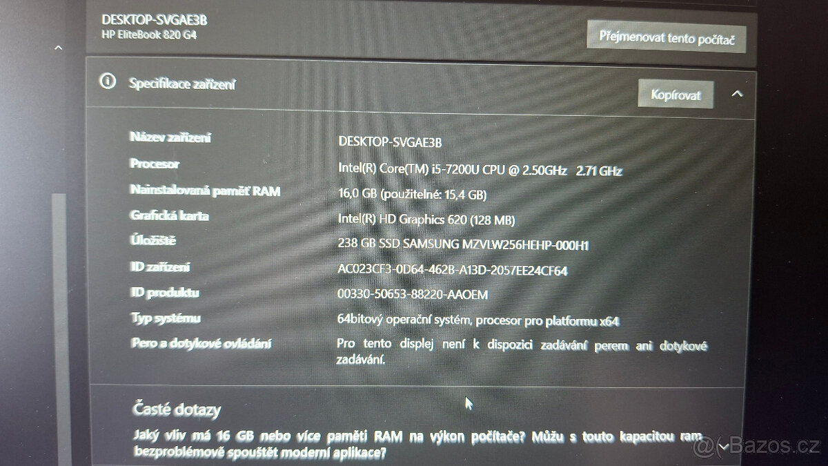 HP ProBook 820 G4, i5-7200U, 16 GB RAM, 250 GB SSD - 2