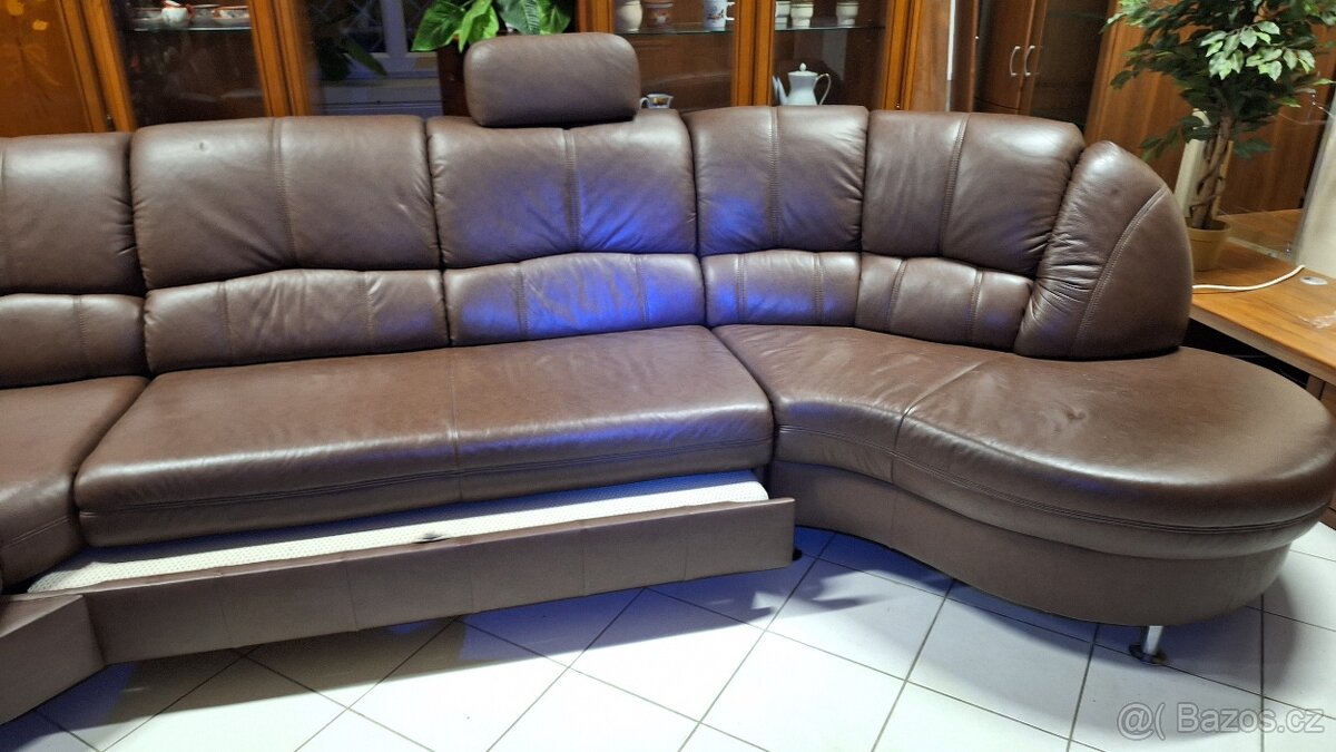 Rozkládací Kožená sedací souprava - 2