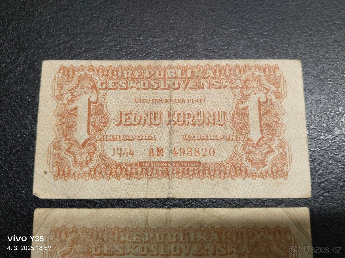 Korunové poukázky 1944 Československo posunutý tisk - 2