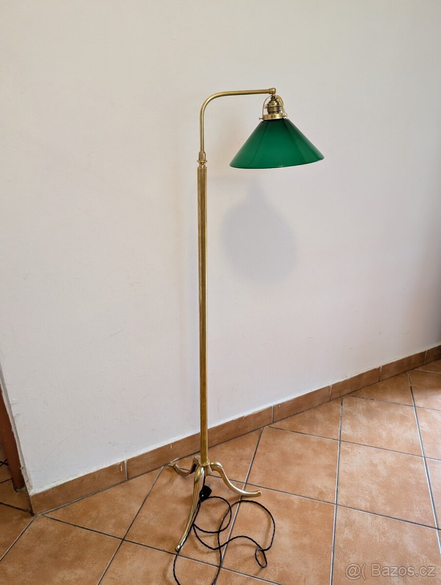 stará podlahová mosazná lampa, zelené nebo bílé stínidlo - 2