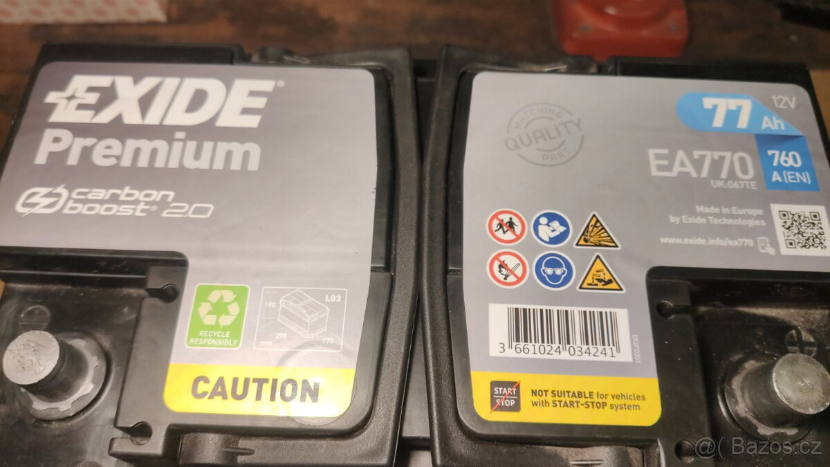 Autobaterie 12V 77A EXIDE PREMIUM EA770 - 2