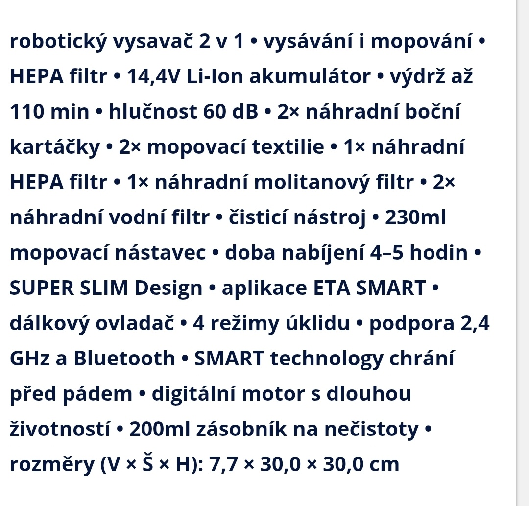 Robotický vysavač ETA Torro 0251 90000 černý - 2