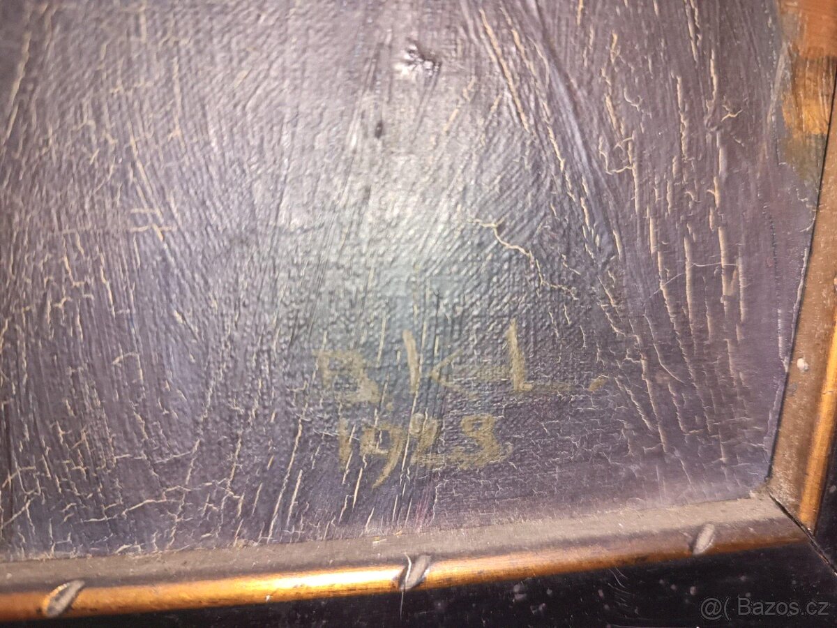 Obraz - olejomalba - zátiší s raky - Signováno MK, 192? - 2