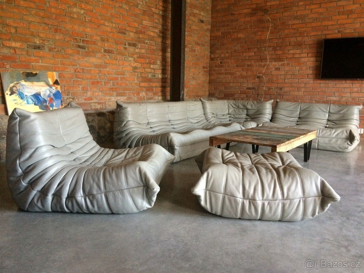 Sada Togo Ligne Roset z pravé kůže šedé, 5dílná (3, 2, 1, ro - 2