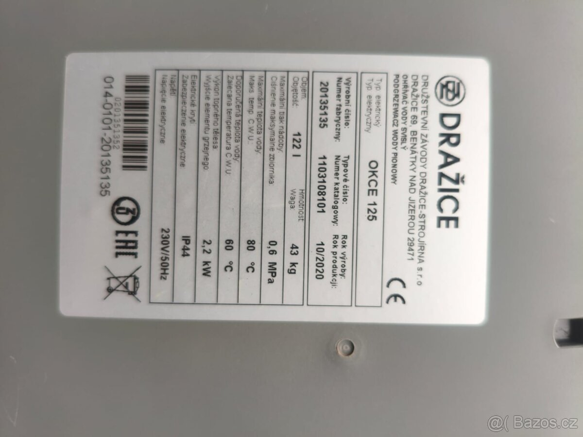 Prodám bojler Dražice 122 l - 2