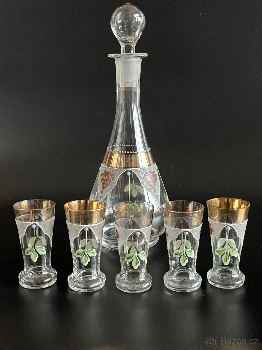 Starožitná likérová sada - karafa a 5x panák - 2