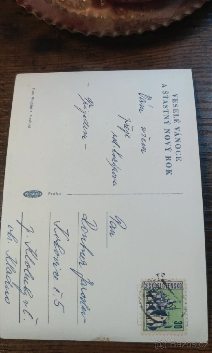 Retro Vánoční pohlednice Československo - 2