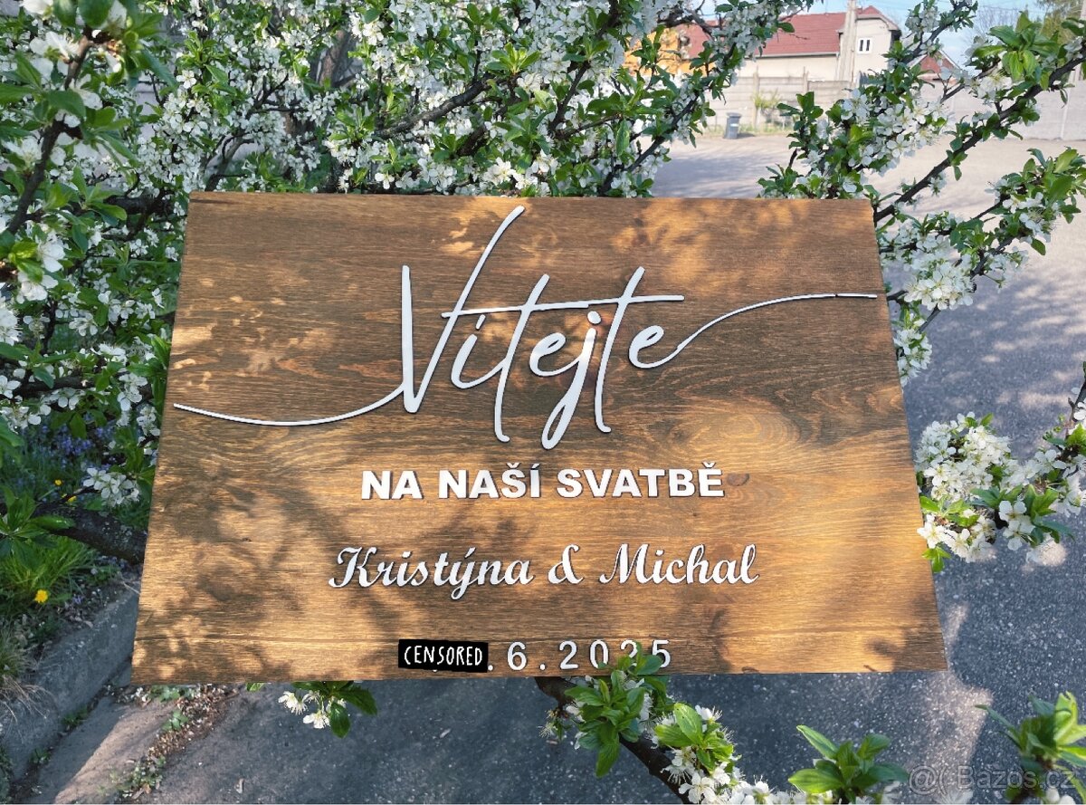 Dřevěná svatební cedule na míru – gravírováno laserem - 2