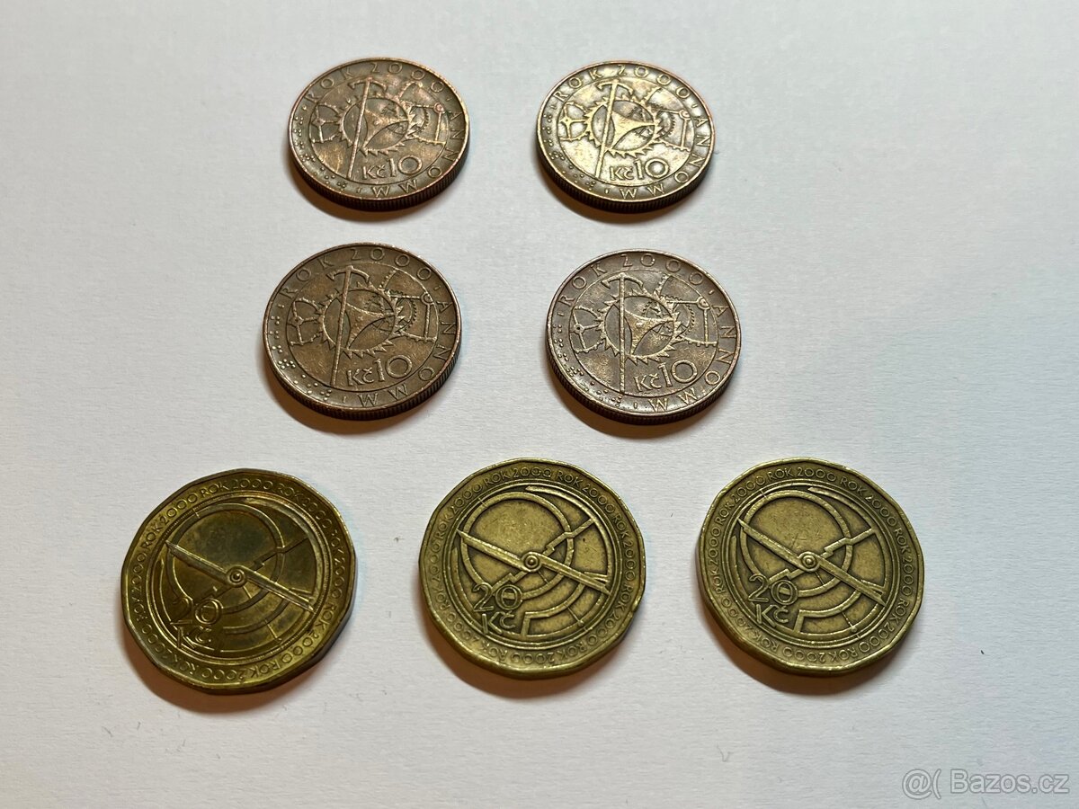 Sada 7ks mincí 2000 (Milénium) 10Kč a 20Kč Orloj/Astroláb - 2