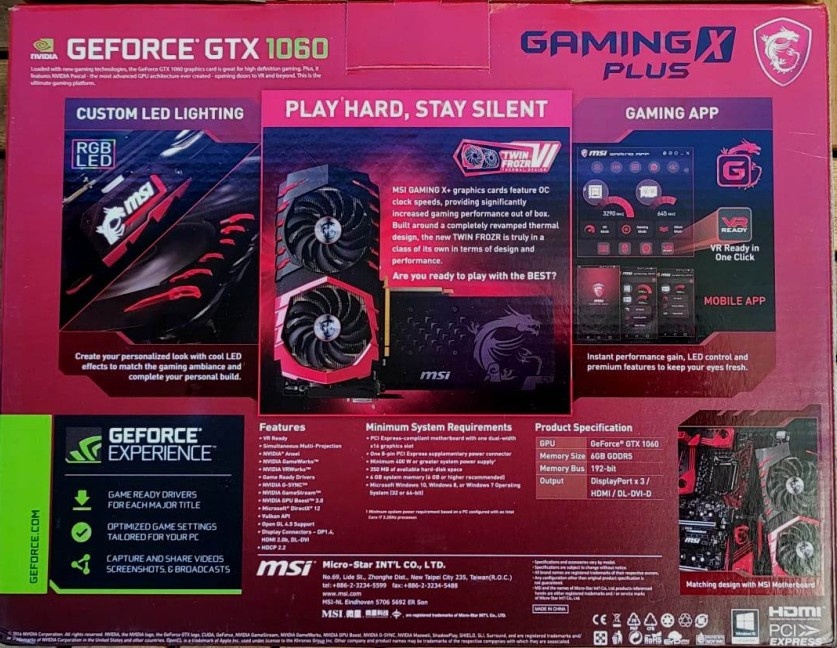 karta MSI GeForce GTX 1060 6GB Gaming X Plus - 2