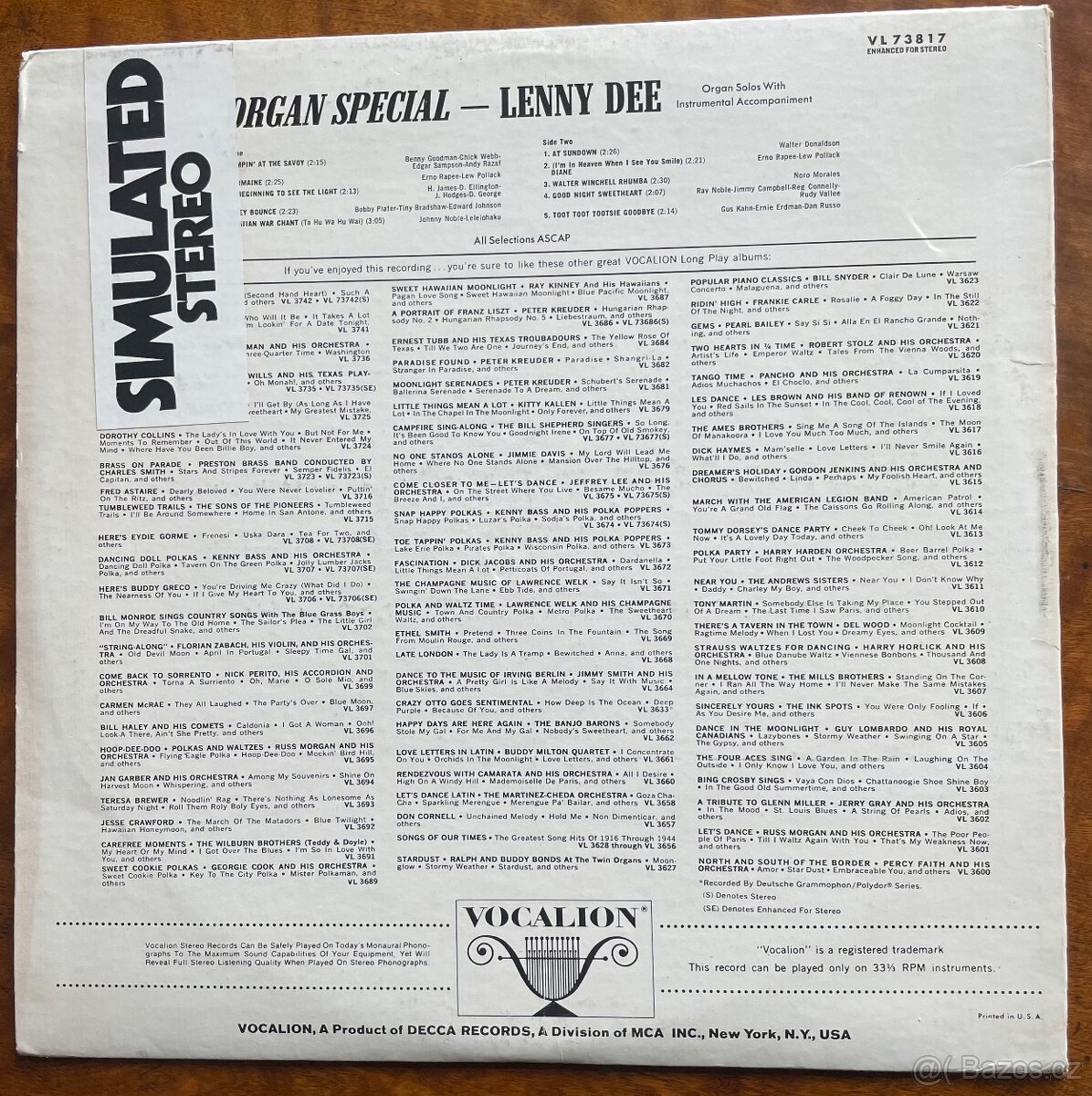 LP - Vinyl Lenny Dee -Organ Special - 2