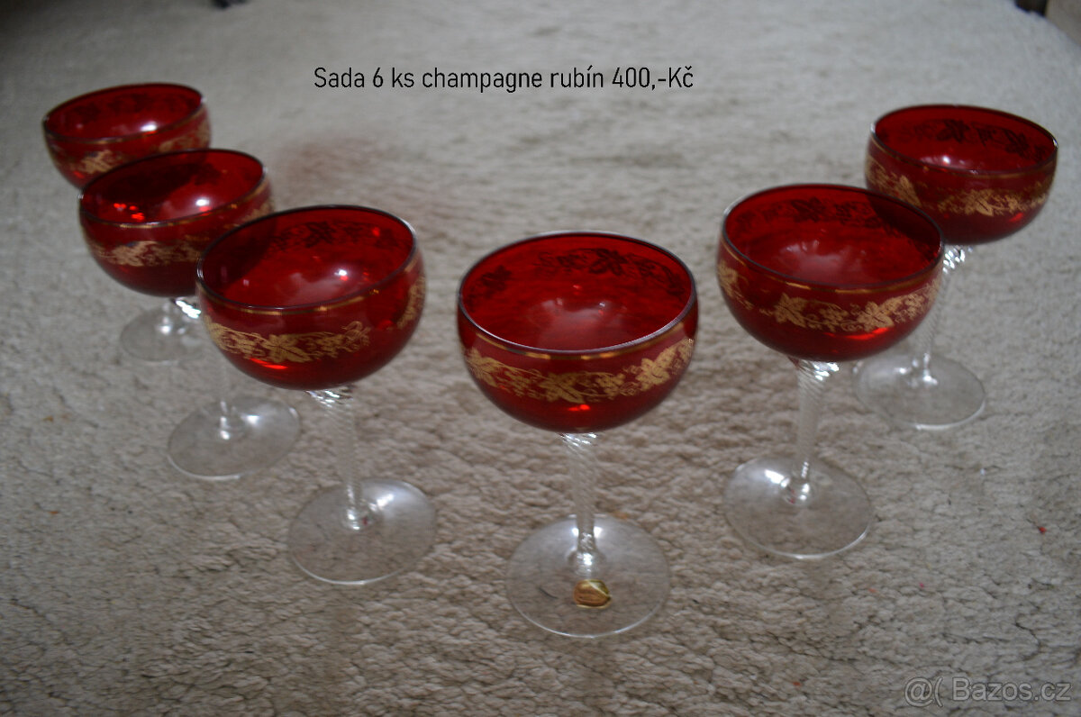 prodám staré rubín sklo,růžový porcelán,smalt-sklo - 2