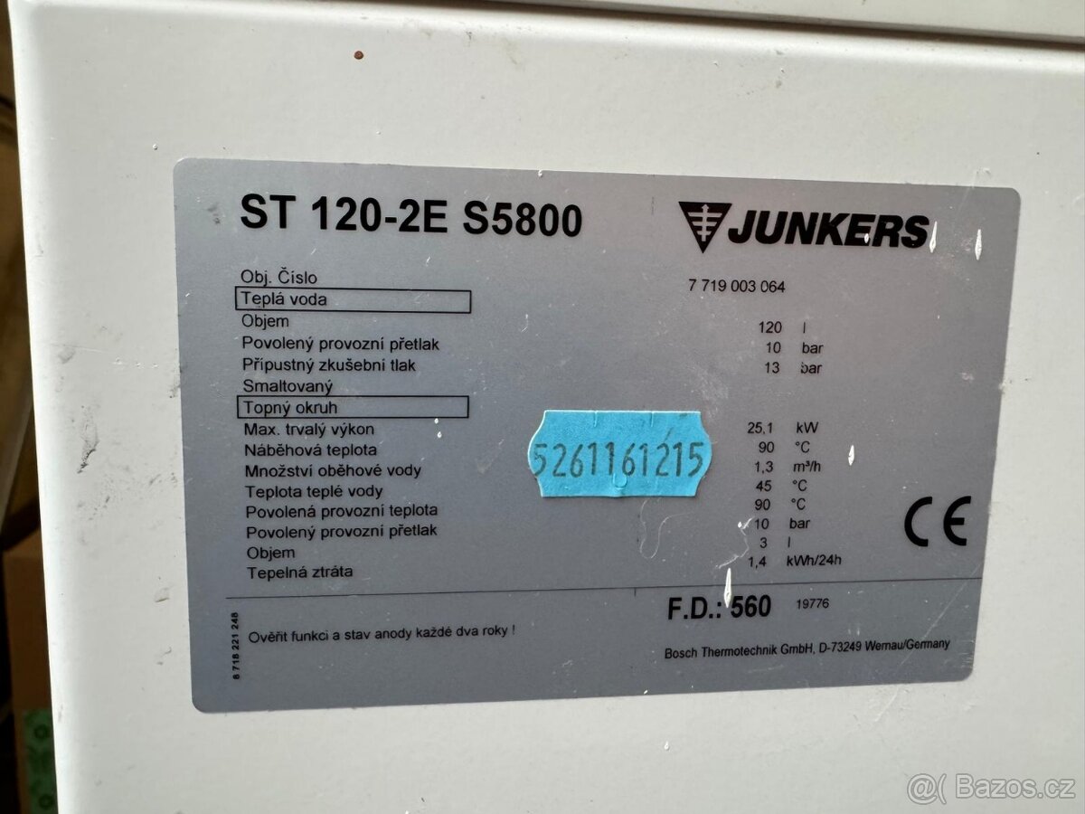 Nepřímo ohřívaný zásobník JUNKERS ST 120-2E S5800 - 2
