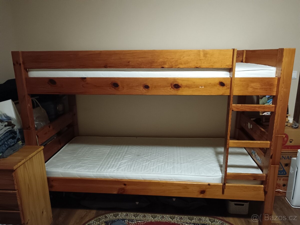Patrová postel, z Německa, pevná, z borovice+ matrace+ rošty - 2