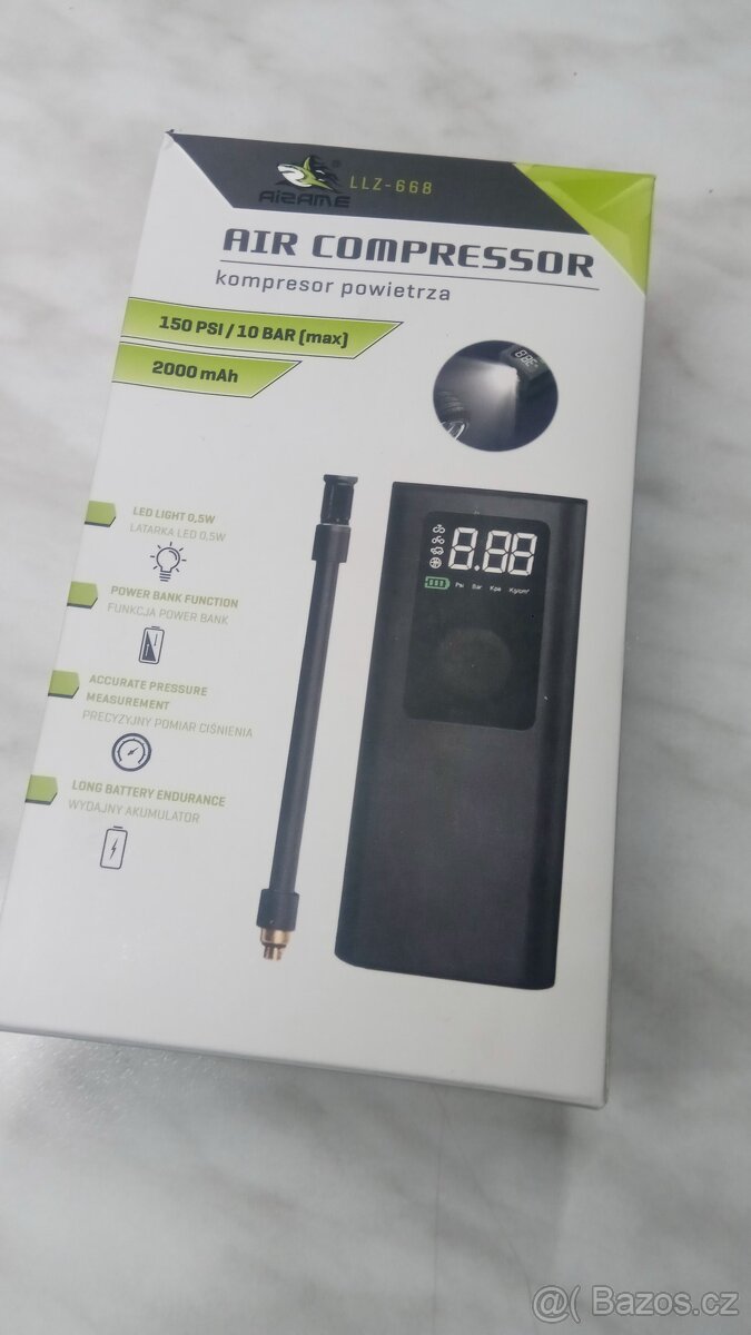 Bateriový kompresor s LED světlem a powerbankou - 2