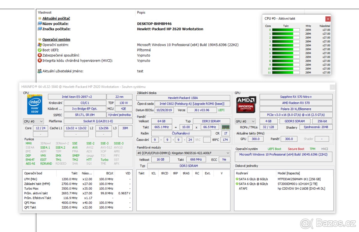 počítač HP Z620, Xeon E5 2697 v2, 64 GB, Radeon RX570 - 2