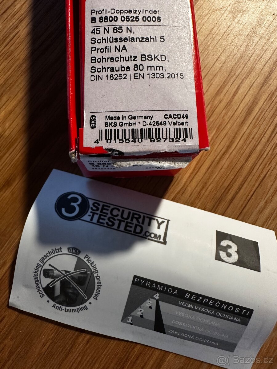 Bezpečnostní cylindrická vložka BKS 45/65 - 2