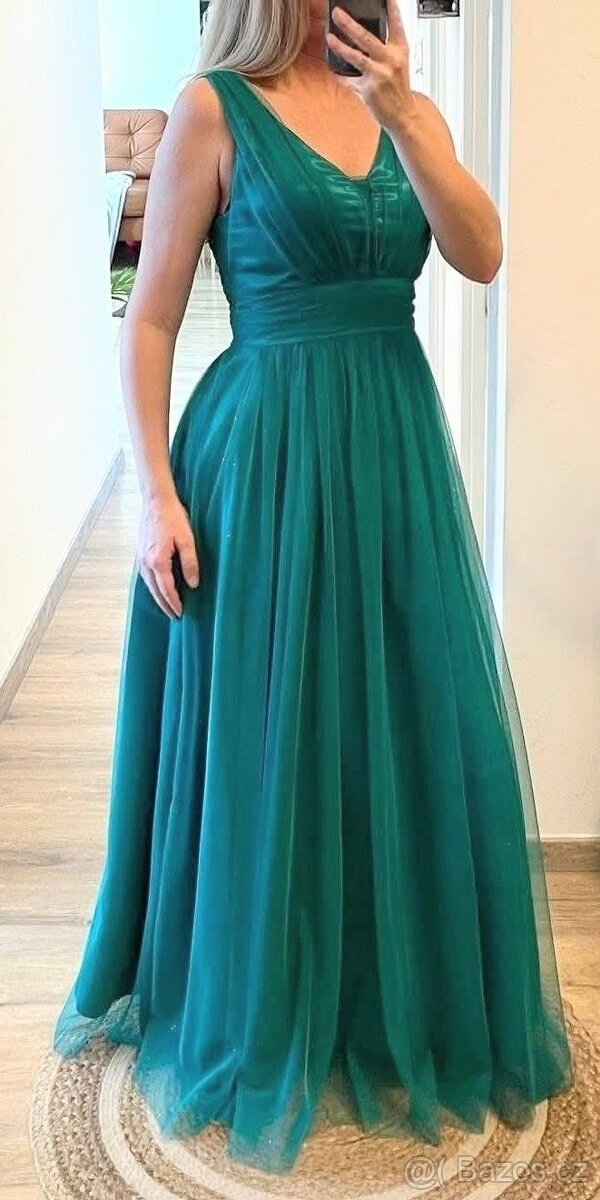 NOVÉ TŘPYTIVÉ plesové šaty ZELENÉ - 2