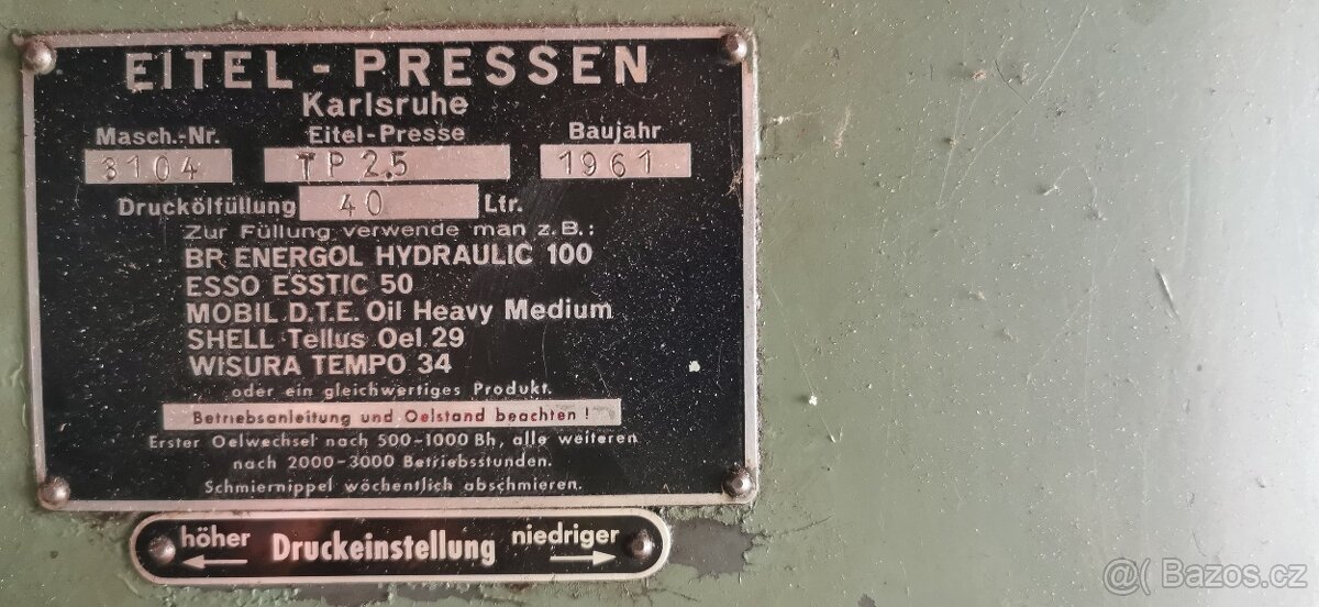 Ruční hydraulický lis EITEL do 2,5t - 2