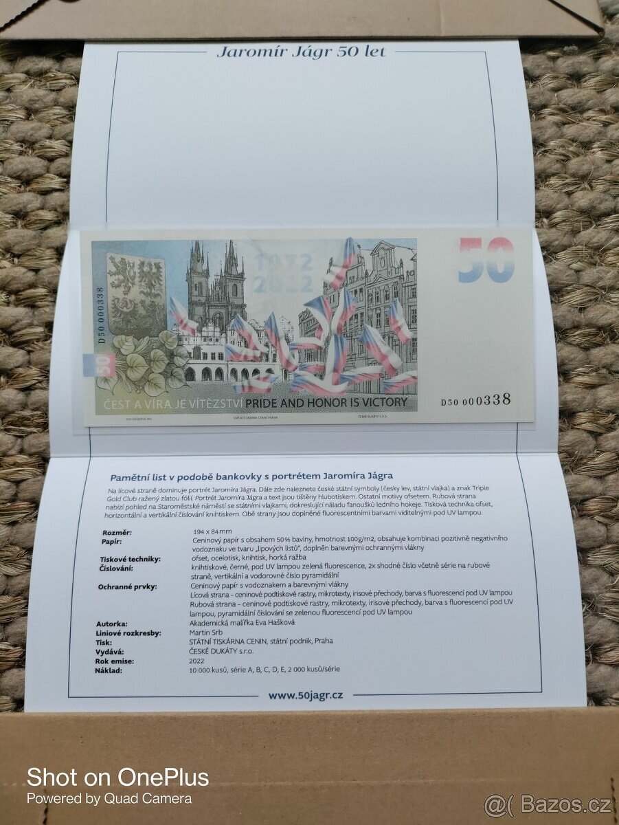2 x pamětní BANKOVKU vydanou k 50. narozeninám Jaromíra Jágr - 2